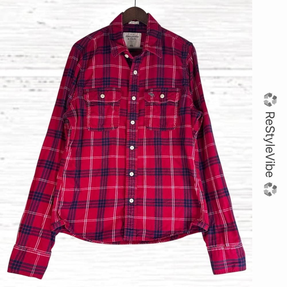 ABERCROMBIE & FITCH Men’s Size XXL Shirt Cotton Plaid Heavyweight Muscle Fit